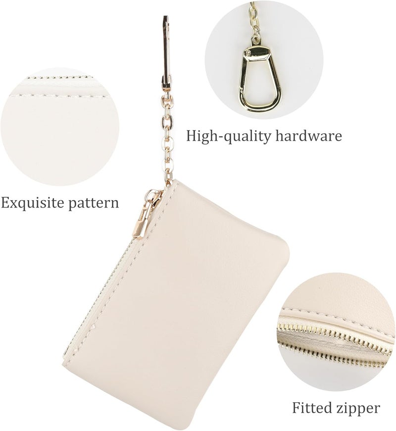 Veki Coin Purse Change Mini Purse Wallet With Key Chain Ring Zipper for Men Women Fashionable Bag Key Chain Pendant Leather Classic Clutch Purse (Solid color-White) - Image 5